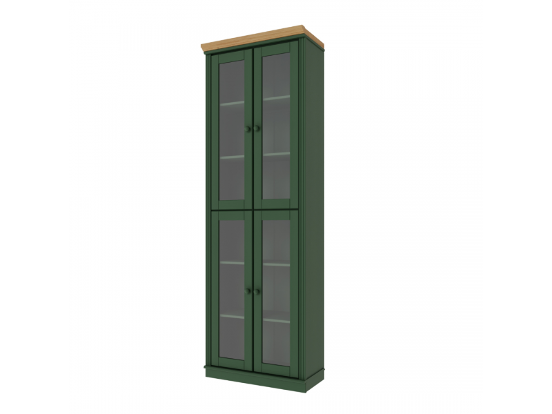 Estante Biblioteca 220 cm em Madeira Maciça com 4 Portas de Vidro com acabamento na cor verde cera | Coleção Biblioteca